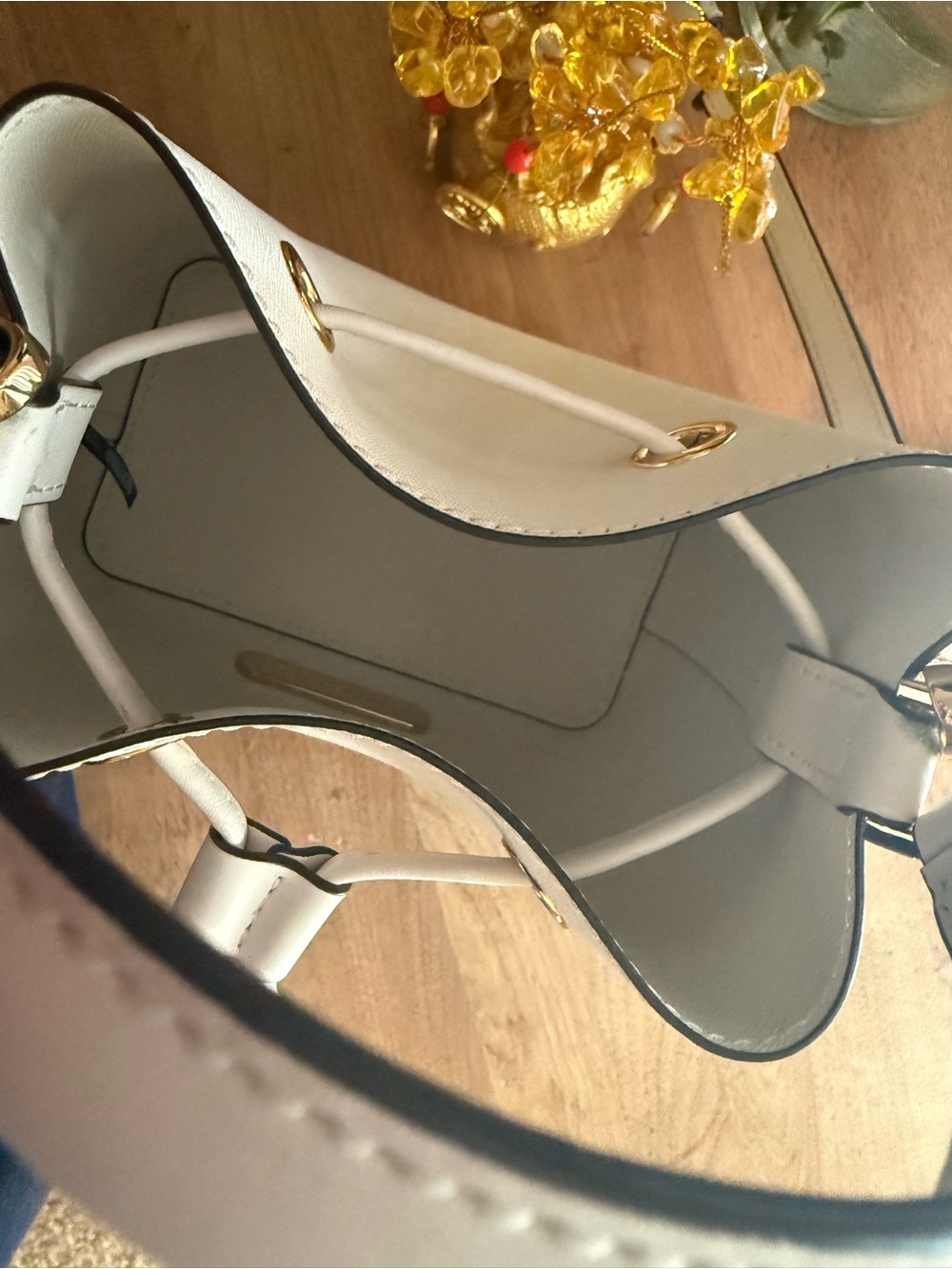 Michael Kors Cream Leather Mini Drawstring Bucket Bag - Picture 5 of 7